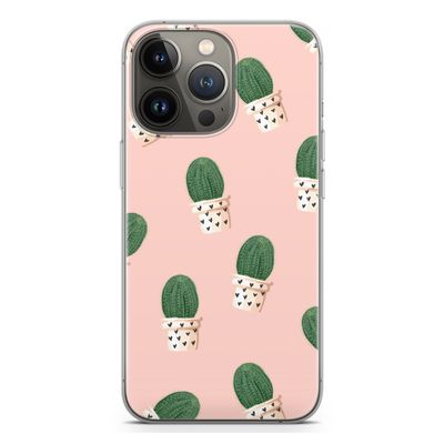 Cactusprint roze: iPhone 13 Pro Transparant Hoesje