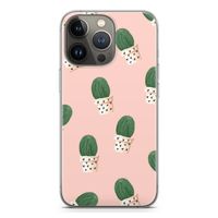 Cactusprint roze: iPhone 13 Pro Transparant Hoesje