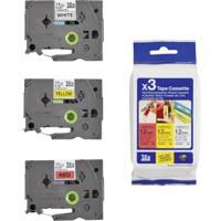 Brother TZe-31M3 Labeltape Set van 3 stuks Tapekleur: Wit, Geel, Rood Tekstkleur: Zwart 12 mm 8 m - thumbnail