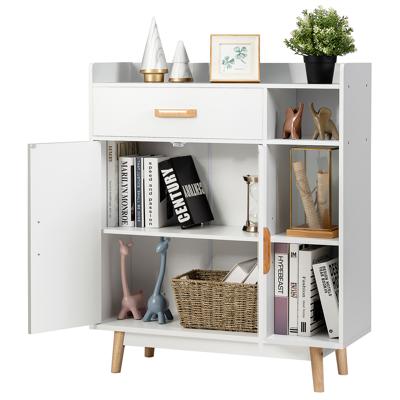 Vloer Opslagkast Vrijstaande Kast met 1 Lade 2 Deuren 3 Planken & 4 Rubberhouten Poten Dressoir Organisator voor de Thuis Kantoor