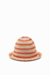 Raffia vissershoed met strepen - RED - U