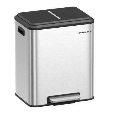 Vuilnisemmer met twee vakken en softclose deksel, Metallic Zilver