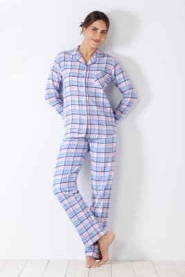Flanellen doorknooppyjama Hajo blauw