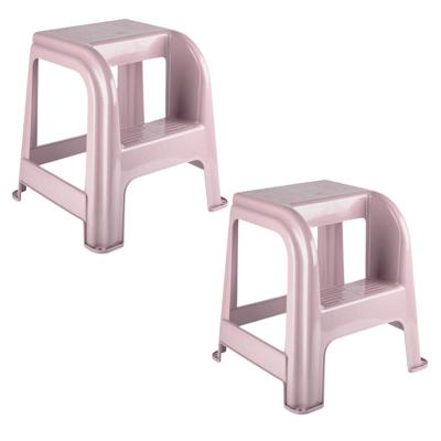 Plasticforte Opstapkrukje - 2x - 2 tredes - roze - kunststof - 44 x 42 x 45 cm