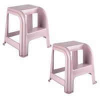 Plasticforte Opstapkrukje - 2x - 2 tredes - roze - kunststof - 44 x 42 x 45 cm