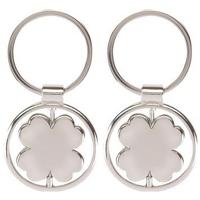 Sleutelhanger klavertje vier - 2x - 3,5 cm - aluminium/staal - draaibaar