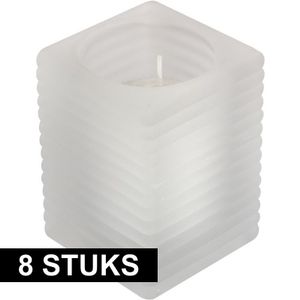 8x Kaarsen wit in matte kaarsenhouders 7 x 10 cm 24 branduren sfeerkaarsen   -