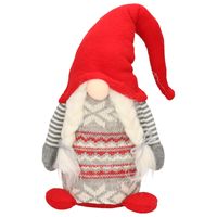 Pluche gnome/dwerg decoratie pop - rood/grijs - vrouwtje - 45 x 14 cm - thumbnail