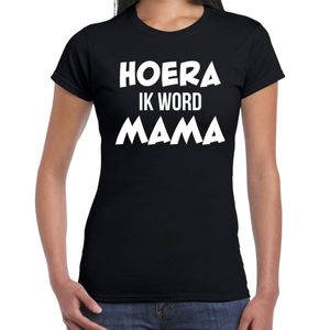 Hoera ik word mama t-shirt zwart voor dames - Cadeau aanstaande moeder/ zwanger