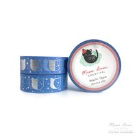 Meow Amor Creative Blue Cat Moonphase Silver Foil Washi Tape