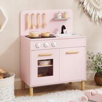 Speelkeuken voor Kinderen Vanaf 3 Jaar Houten Speelkeuken met Licht Geluid Fornuizen Gootsteen Oven en Keukenaccessoires Wit/Roze