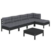 vidaXL 6-delige Loungeset met kussens grenenhout zwart