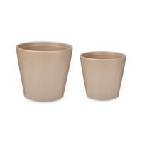 Pottenset 2 Onderdelen Ø 22 cm Ø 28 cm Beige Klei