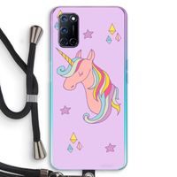 Roze eenhoorn: Oppo A92 Transparant Hoesje met koord