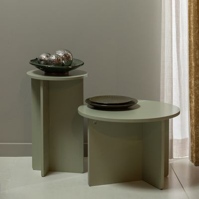 WOOOD Bijzettafel 'Ronny' Set van 2 stuks, kleur Groen/Grijs