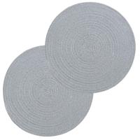 Tafel placemat/onderlegger - Set van 4x stuks - rond - lichtgrijs - katoen - 38 cm - Ontbijt/lunch/d