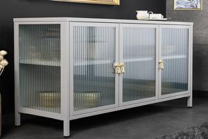 Modern dressoir AMSTERDAM 105cm grijs goud geribbelde glazen metalen vitrinekast - 43535