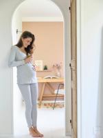 2-delige pyjamaset zwangerschap en borstvoeding gemêleerd grijs