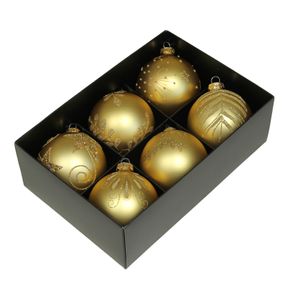 Othmar Decorations kerstballen - gedecoreerd - 6x - 8 cm - goud   -