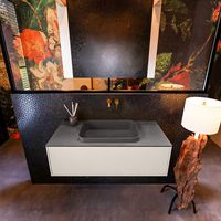 Badkamermeubelset Mondiaz Erin 100 cm met 1 Lade met RIDGE Wastafel Midden Dark grey Zonder Kraangaten Greeploos Mat Linen
