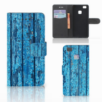 Huawei P9 Lite Book Style Case Wood Blue - thumbnail