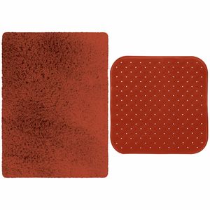 MSV Douche anti-slip mat en droogloop mat - Venice badkamer set - rubber/microvezel - terracotta