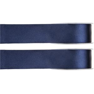 Hobby/decoratie sierlint - 2x - satijn - donkerblauw - 1,5 cm/15 mm x 25 meter - cadeaulint