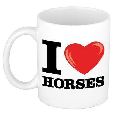 I Love Horses koffiemok - drink beker - 300 ml - cadeau - voor paarden liefhebber