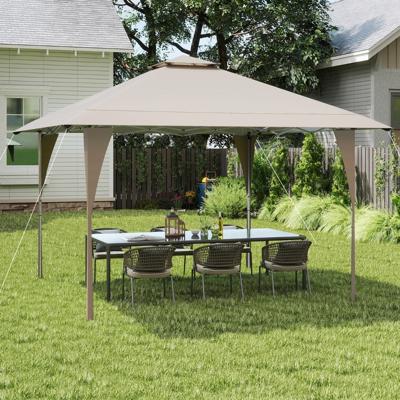 4 x 4 m Pop Up Paviljoen met Dubbel Dak & Metalen Frame In Hoogte Verstelbaar Tuinpaviljoen