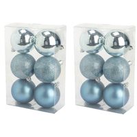 12x stuks kunststof kerstballen ijsblauw 8 cm mat/glans/glitter - Kerstbal - thumbnail