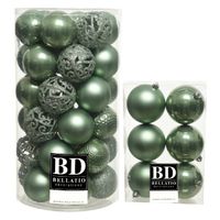 43x stuks kunststof kerstballen salie groen 6 en 8 cm glans/mat/glitter mix - Kerstbal