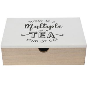 Houten theedoos/theekist wit/bruin met 6 vakken 24 x 16 x 7 cm