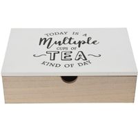 Houten theedoos/theekist wit/bruin met 6 vakken 24 x 16 x 7 cm