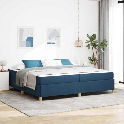 Boxspring bed Blauw en Donkerblauw en Wit 200 x 200 cm Stof