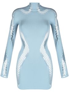 Mugler robe en maille ajourée à empiècements - Bleu