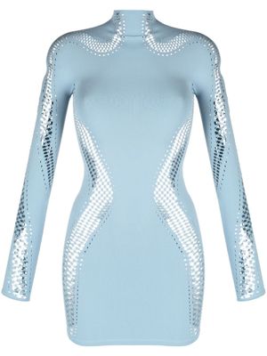 Mugler robe en maille ajourée à empiècements - Bleu
