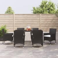 7-delige Tuinset met kussens poly rattan zwart