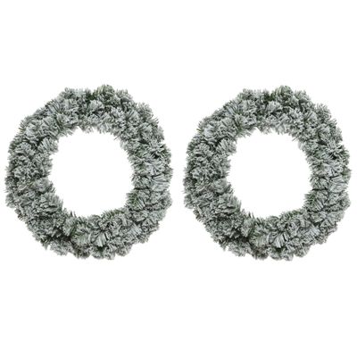 2x stuks kerstkransen/dennenkransen groen met sneeuw 35 cm
