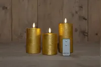 Anna&apos;s Collection LED kaars 3d flame rustiek set 7.5 cm goud 3 stuks
