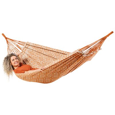 Eenpersoons hangmat - 300x140cm - Oranje - 120kg draagkracht- 100% katoen - binnen & buiten