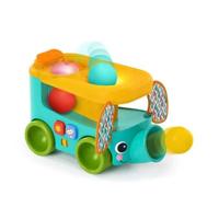 BRIGHT STARS Elephant Safari Bus, lanciatore e scivolo per palline da 6 mesi, 3 palline incluse, luce, +30 canzoni e melodie