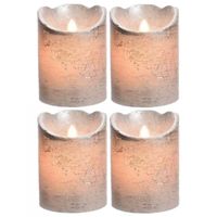 4x stuks LED kaarsen/stompkaarsen zilver 10 cm flakkerend 4x stuks LED kaarsen/stompkaarsen zilver 10 cm flakkerend
