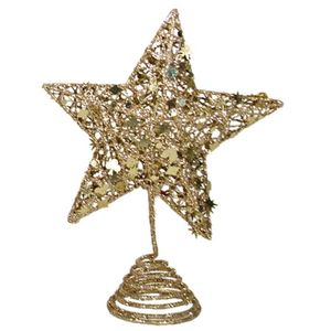 Kerstboom piek - ster - kunststof - glitter goud 25 cm - boompiek