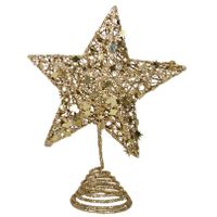 Kerstboom piek - ster - kunststof - glitter goud 25 cm - boompiek