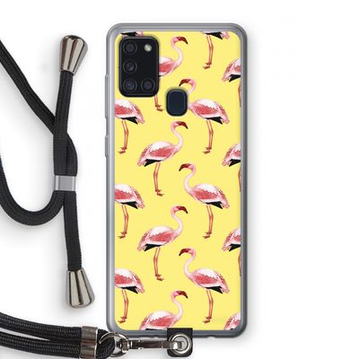 Flamingo's geel: Samsung Galaxy A21s Transparant Hoesje met koord