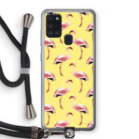 Flamingo's geel: Samsung Galaxy A21s Transparant Hoesje met koord