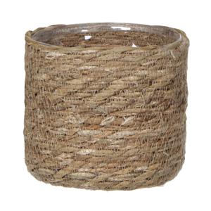 Plantenmand - rotan - naturel met bruin - 14 x14 cm - Met plastic binnenkant