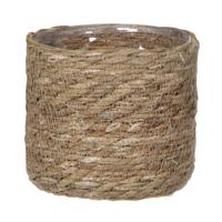 Plantenmand - rotan - naturel met bruin - 14 x14 cm - Met plastic binnenkant - thumbnail