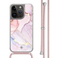 iPhone 14 Pro hoesje met rosegoud koord - Purple sky