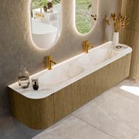 Badmeubel Mondiaz Kurve-Dlux | 190 cm cm | Meubelkleur Dusk | Wastafelkleur Frappe | Solid surface | Wasbak beiden zijden spoelbak | 2 kraangaten